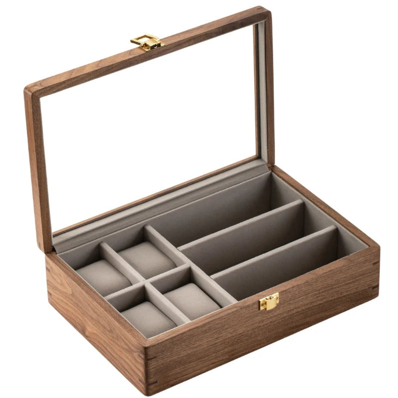 HANDMADE WATCH AND GLASSES WOOD STORAGE ORGANIZER Solid Wood Watch Box Luxury Retro Display Glasses Boxes Mechanical Watch Sunglasses Storage Case Exhibitors Organizers Supplies