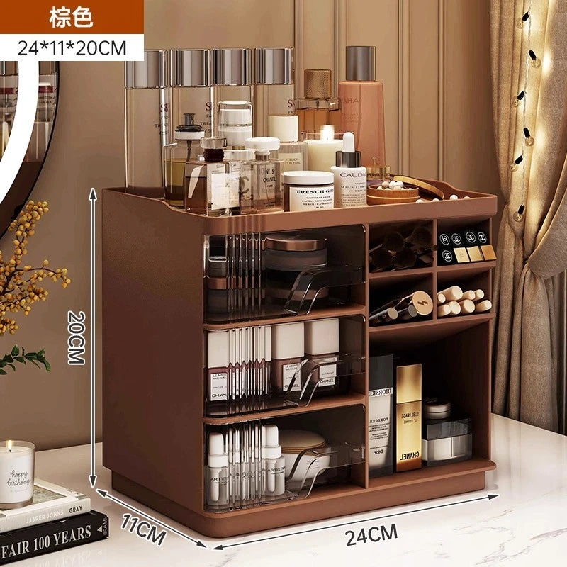 Space-Saving All-in-One Desktop Vanity & Bookshelf with Mirror | 3-Tier Multifunction Storage Organizer