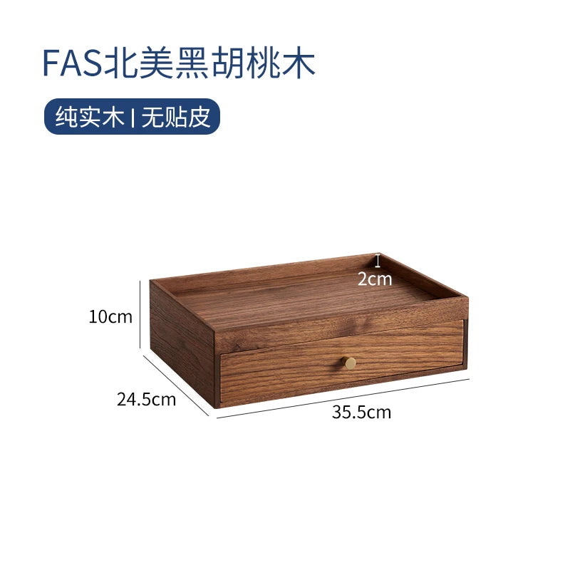HANDMADE Walnut Wood Desktop Organizer with Drawers Japanese Style Storage Box for Cosmetics Multi Compartment Office Storage Solution
