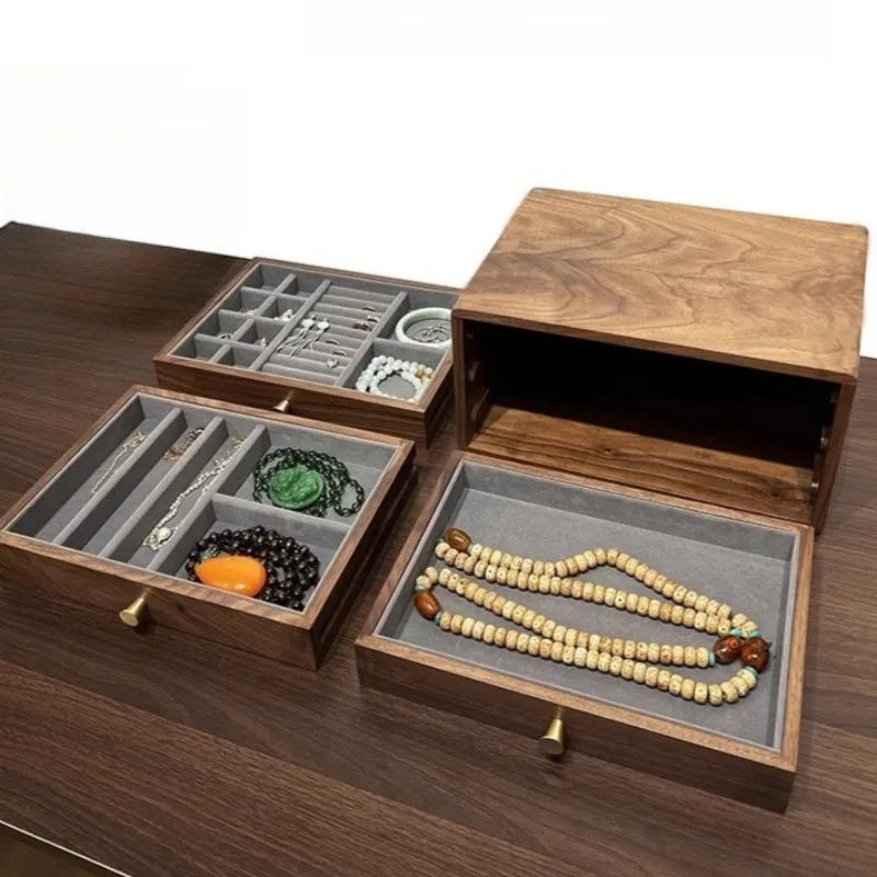 HANDMADE Solid Wood Jewellery Organizer Box Large Jewelry Storage Boxes Exhibitor Ring Necklace Cases Wholesale Travel Jewelry Case