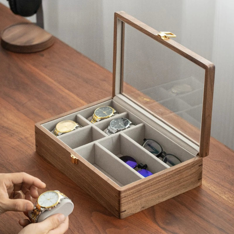 HANDMADE WATCH AND GLASSES WOOD STORAGE ORGANIZER Solid Wood Watch Box Luxury Retro Display Glasses Boxes Mechanical Watch Sunglasses Storage Case Exhibitors Organizers Supplies