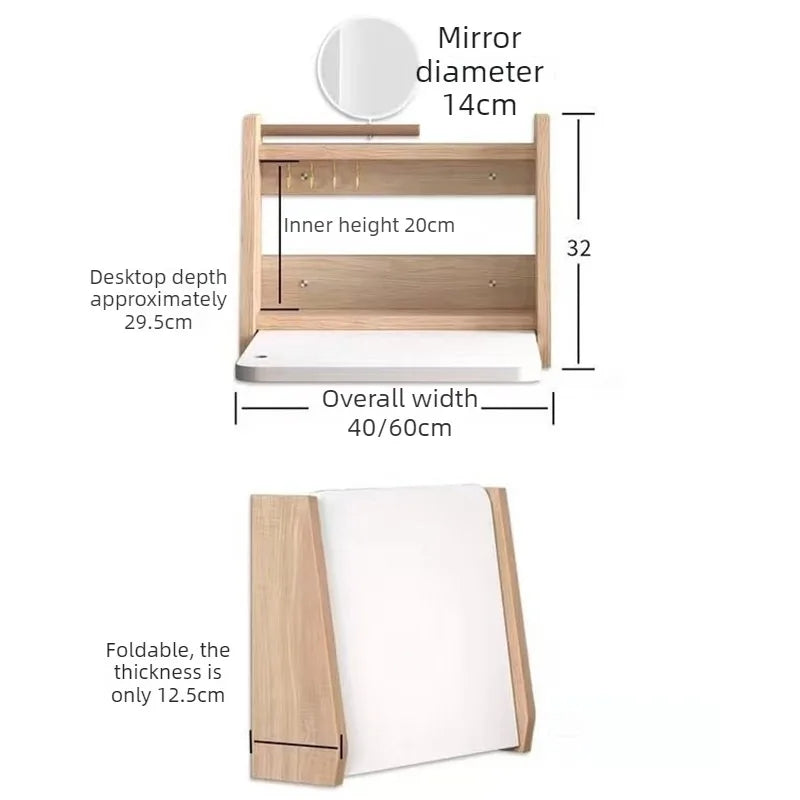 WOOD PINE HANDMADE WALL STORAGE Suspended Vanity Table Wooden Folding Dressing Tables Modern Makeup Desk Multipurpose Simple Dressers Desks Bedroom Furniture