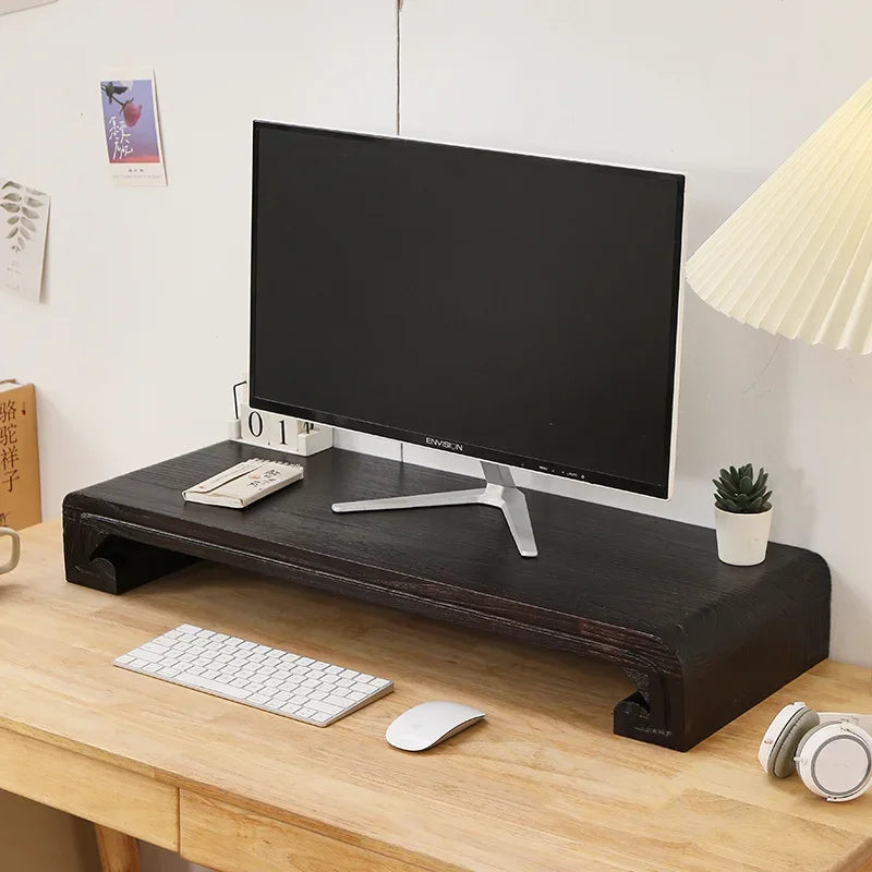 Hndmade Solid Wood Monitor Riser Office Desktop Computer Stand Screen Height Shelf with Storage Tatami Low Table Organizer for Home