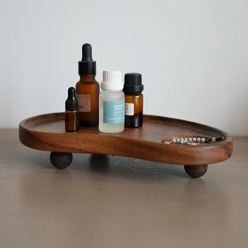 handmade organization acacia wood tray Geometric Design Sense Wooden Tray Round Aromatherapy Key Storage Tray Creative Dessert Tray Photo Props Decorative Plate