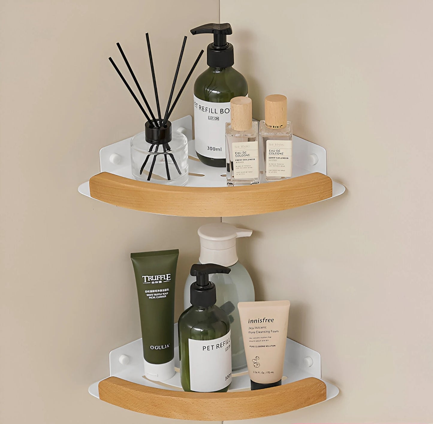 HANDMADE Bathroom storage rack wall mounted, bathroom toilet bathroom storage solid wood non perforated triangular frame wall corner rack