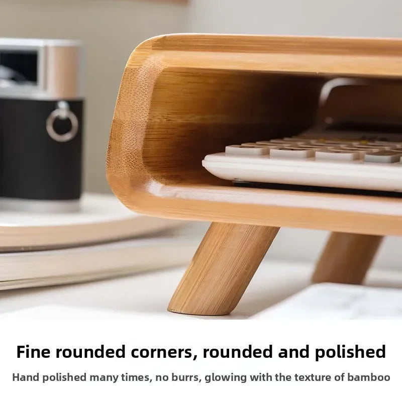 bamboo handmade Ergonomic Monitor Stand with Drawer Multilayer Laptop Riser for Neck Relief Space-Saving Office Desk Organizer and Computer Base