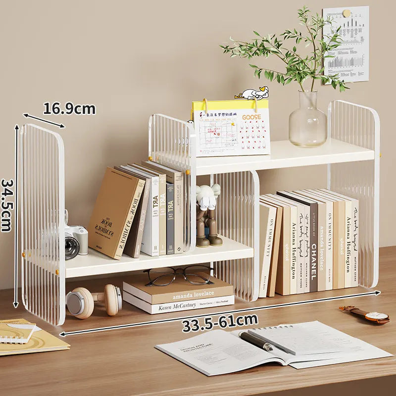 HANDMADE Simple Wood-Based Panel Shelf Sturdy Desktop Bookshelf Expandable Stationery Organizer Heavy-Duty Storage Rack for Office Desk