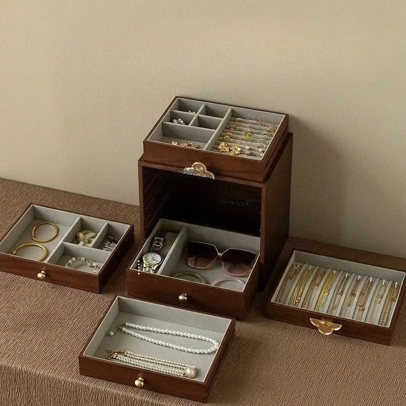 HANDADE WALNUT  Wooden Jewelry Box Large Luxury Necklaces Storage Boxes Transparent Ring Bracelet Display Case Jewellery Organizer Packaging