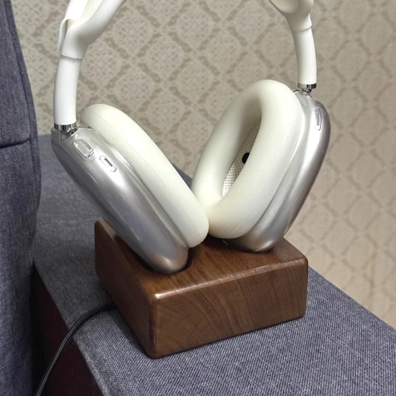 HANDMADE MARGNET  WOOD for  1/2Headphone Base Walnut Wood Bracket Magnetic Wireless Charging Sleep Compartment Marble Headset Stand Accessory