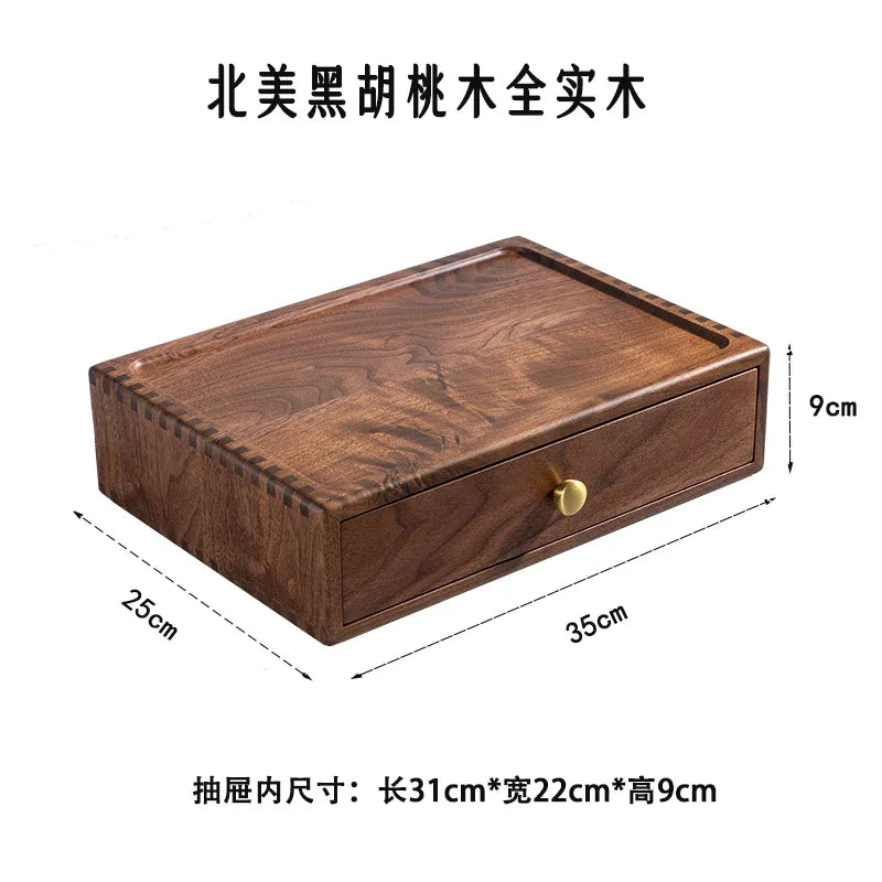 handmade A4 Paper File Storage Box Black Walnut Wood Storage Drawer Desktop Organizer with Brass Handle Flexible Combination Home Storage