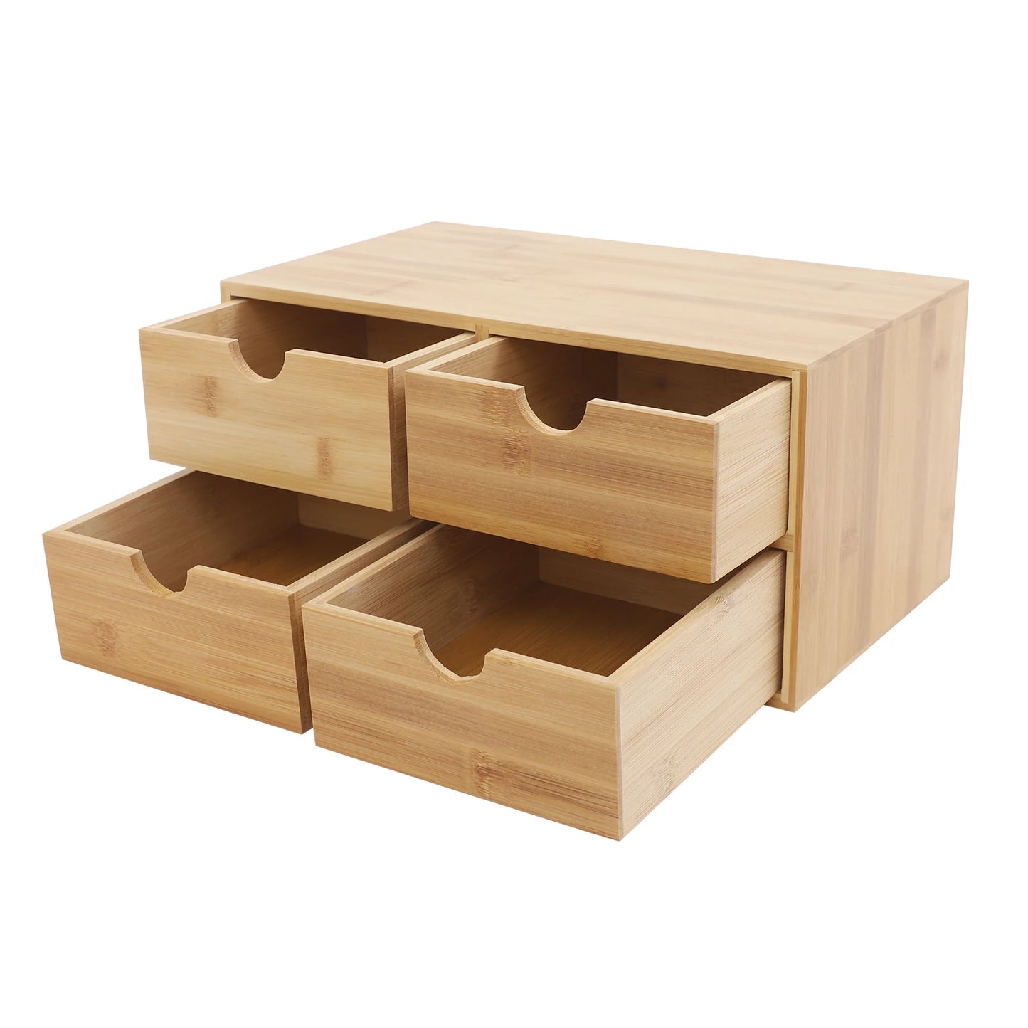 HANDMADE Bamboo 4-Drawer Desktop Organizer, 12.99x7.48in Wood Office Desk Storage for Makeup, Stationery, Minimalist Home Office Decor
