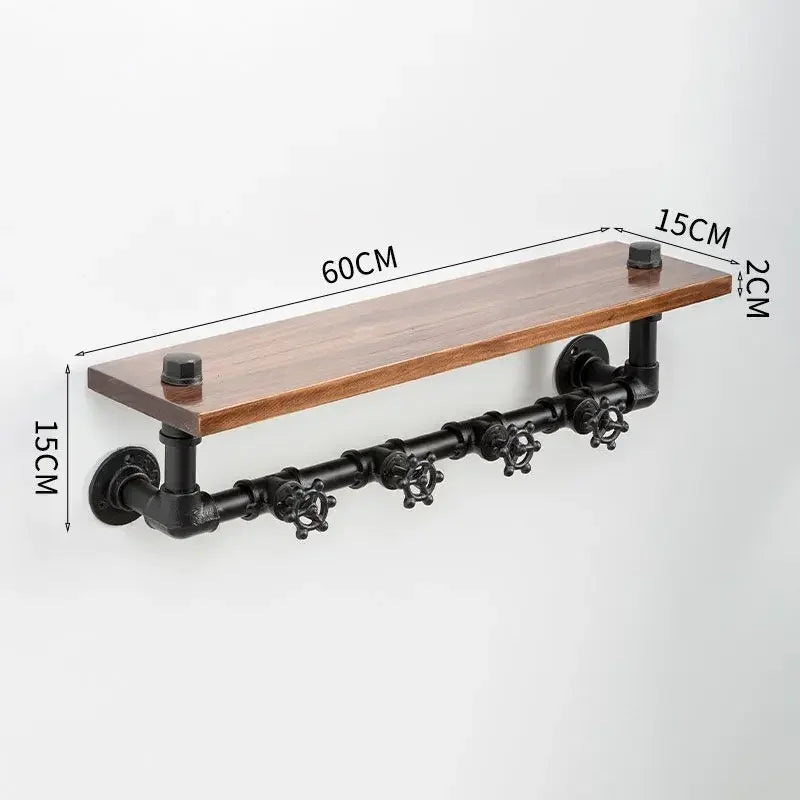 HANDMADE Solid Wood Home Storage Rack Entryway Key Organizer with Moisture-Proof Shelf And Stainless Steel Rod for Hallway Organization