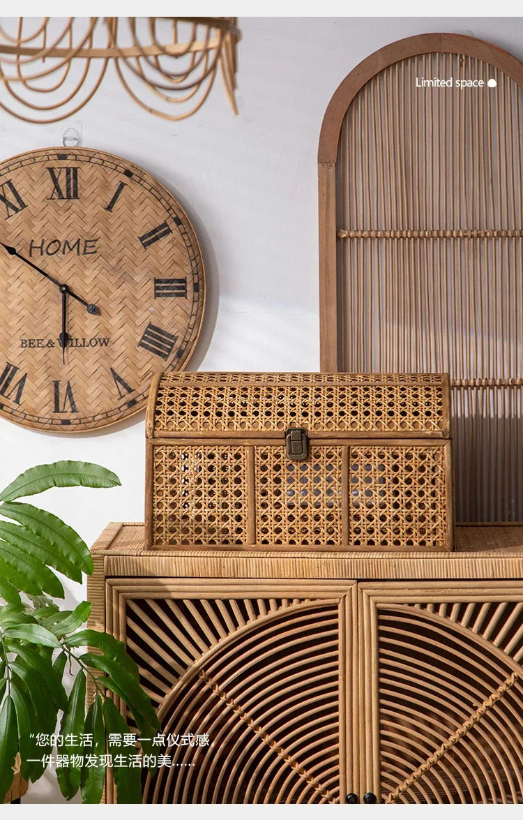 HANDMADE Rattan Style Storage Basket with Lid Makeup Organizer Box Multifunctional Snack Container Desktop Cosmetic Holder Home Organizer