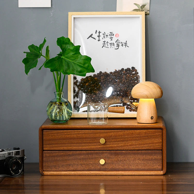 HANDMADE Solid Wood Multi-layer Desktop Organizer Drawers Tea Cup Holder for Office Coffee Machine Storage Shelf Kitchen Desk Organizer