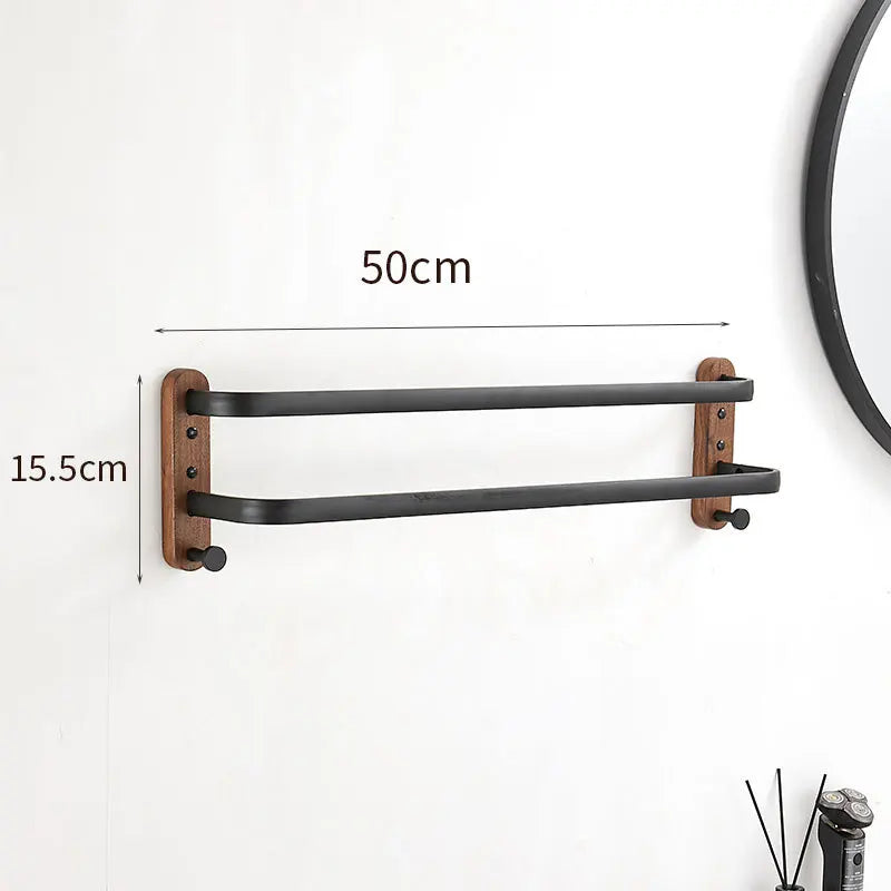 HANDMADE 40cm-60cm Wood Bathroom Towel Rack Black/White Aluminum Towel Holder Wall Hanging Multi Pole Triple Towel Bar With Hook