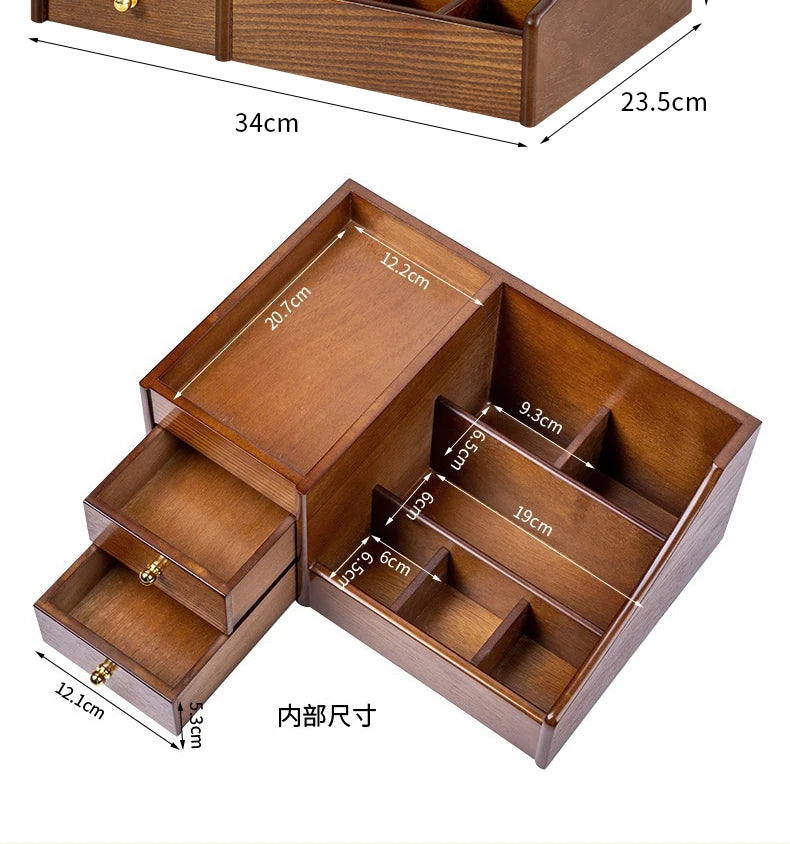 HANDMADE WOOK MAKEUP SOTRAGE ORGANIZER Clear Wood Texture Makeup Organizer Large Capacity Drawer Box Luxury Storage for Lipstick Mask and Skincare