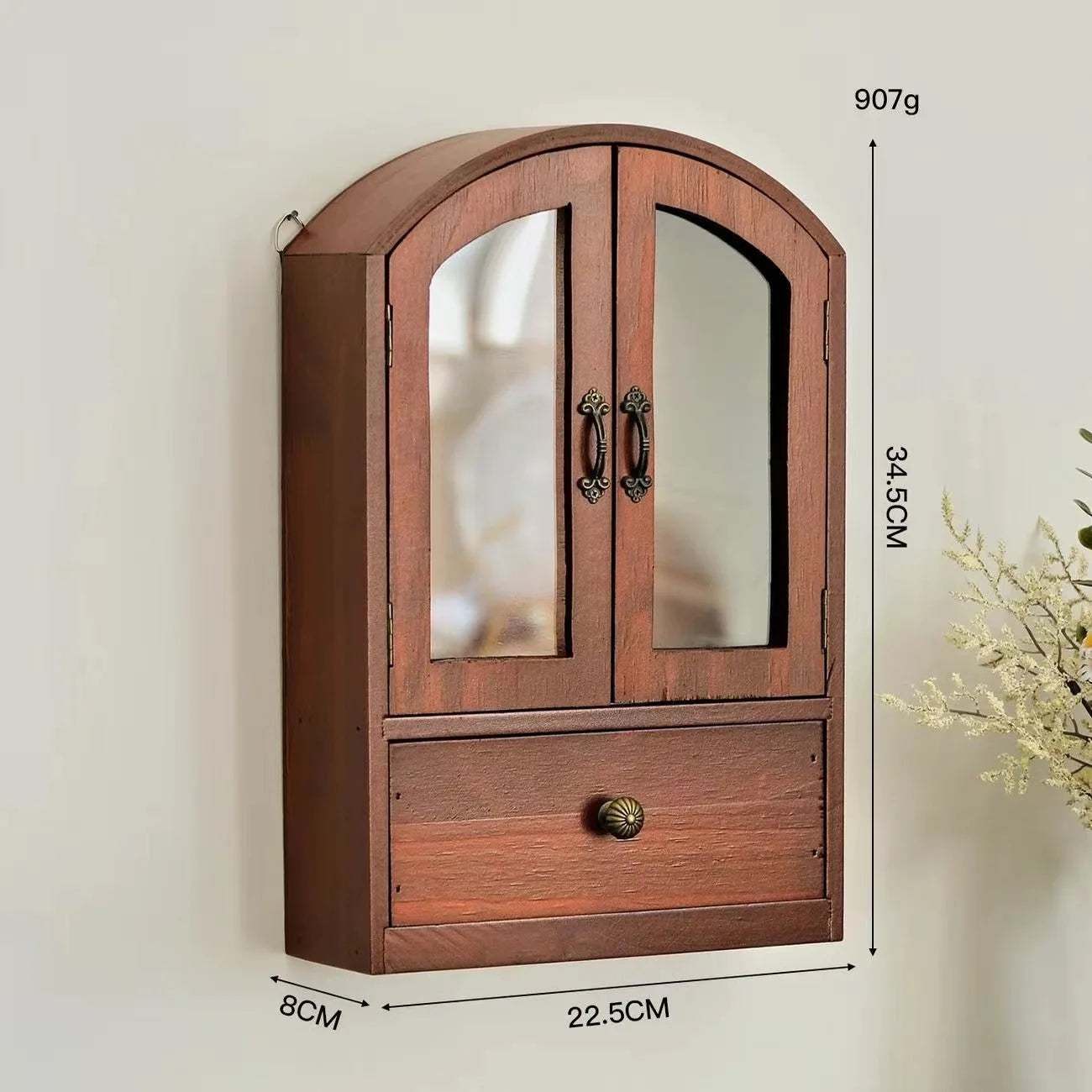 handmade Wall-mounted Wood Storage Cabinet Retro Desktop Storage Holder Rack Dustproof Sundries Cosmetic Storage Box Doll Toy Showcase