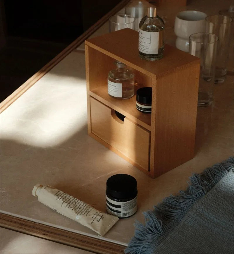 HANDMADE Wood Storage Box Makeup Organizer Boxes Luxury Bathroom Organization Case Multifunctional Accessory Organizing Cases with Drawer