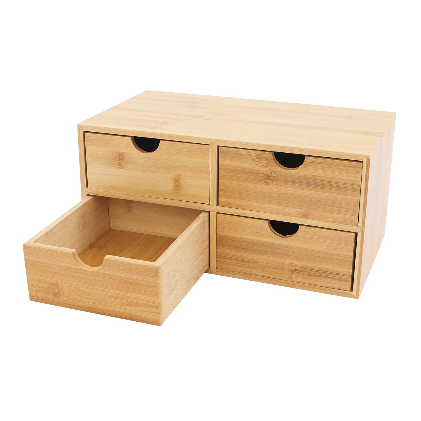 HANDMADE Bamboo 4-Drawer Desktop Organizer, 12.99x7.48in Wood Office Desk Storage for Makeup, Stationery, Minimalist Home Office Decor