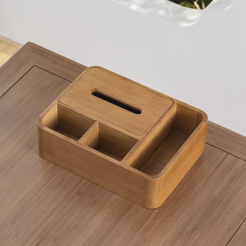 handamade Bamboo Desktop Tissue Box Waterproof Moisture-Proof Sturdy Durable Tissue Holder Organizer for Home Or Office