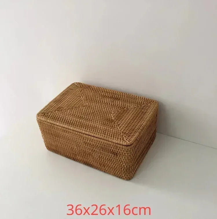handmade Hand-Woven Rattan Laundry Basket with Cover Large Clothing Sundry Books Primary Color Storage Basket Home Supplies