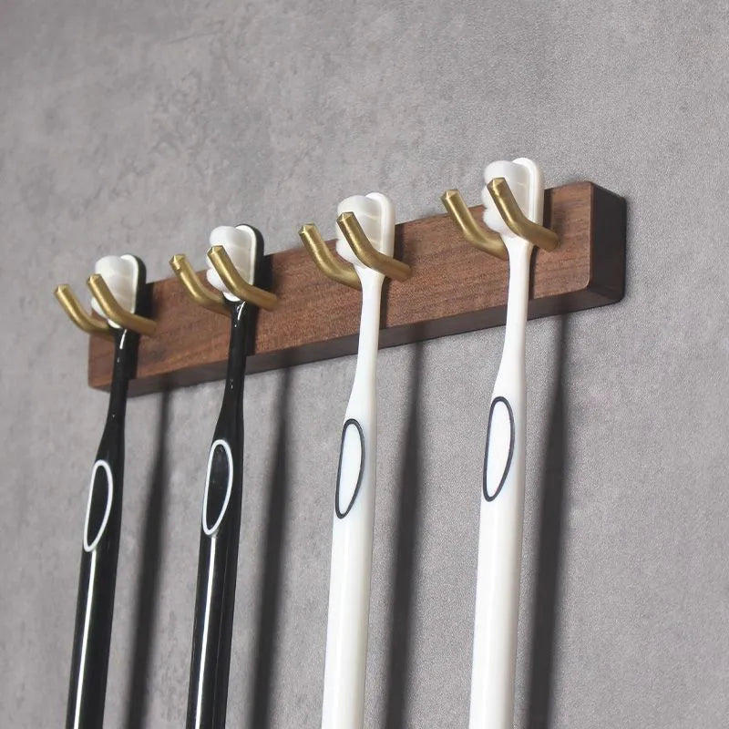 HANDMADE Black Walnut Wooden Toothbrush Hanger Toilet Storage Rack Toothbrush Cup Holder Toothpaste Storage Wall Hanger No Punching