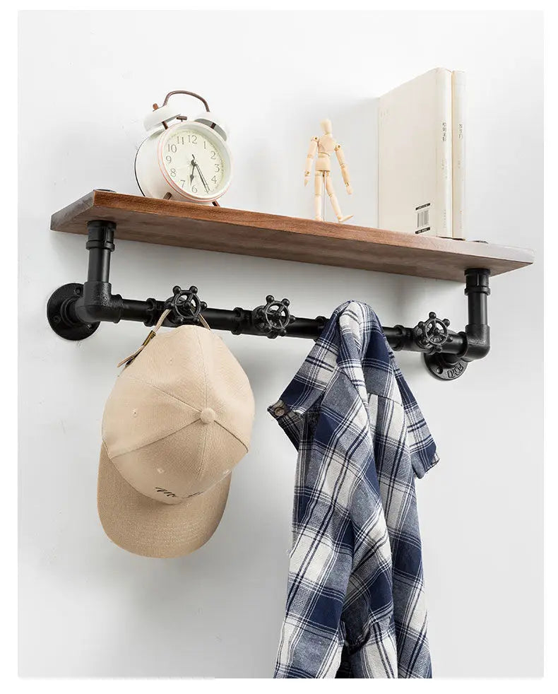 HANDMADE Solid Wood Home Storage Rack Entryway Key Organizer with Moisture-Proof Shelf And Stainless Steel Rod for Hallway Organization