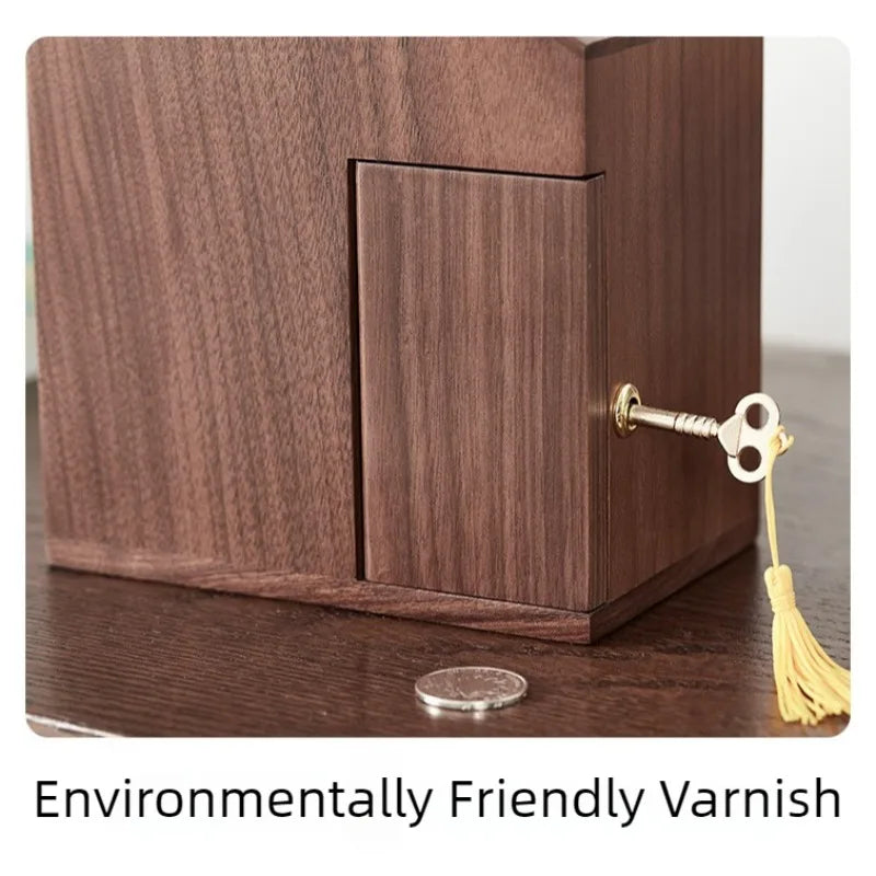 HANDMADE WALNUT MONEY SAVER Wooden Piggy Bank Decorative Money Box Creative Children Piggy Banks Multifunctional Money Saving Boxes with Lock Decoration