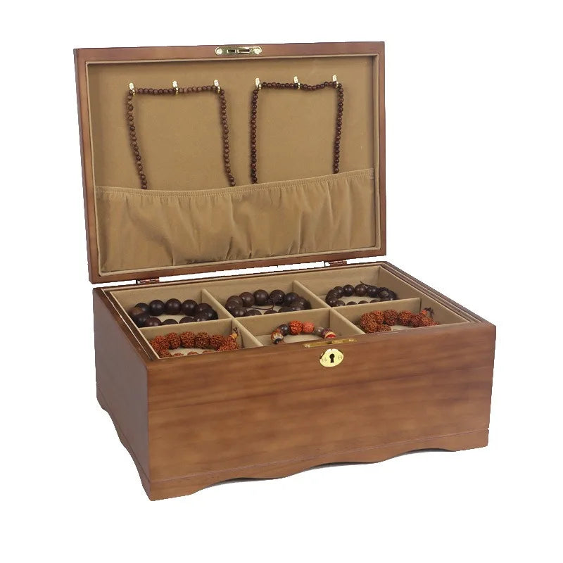 HANDMADE Solid Wood Jewelry Box Large Capacity with Lock Jewellery Case Necklace Bracelet Jewellery Boxes Multifunctional Jewelry Cases