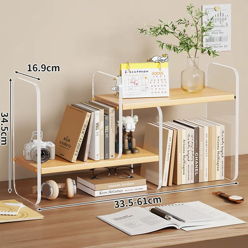 HANDMADE Simple Wood-Based Panel Shelf Sturdy Desktop Bookshelf Expandable Stationery Organizer Heavy-Duty Storage Rack for Office Desk