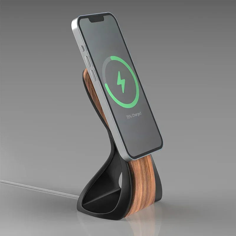 WOODEN HANDMADE Msgsafe HOLDER  Mobile Phone Stand Custom Design Wooden Magnetic Charger Bracket Desktop Creative Lazy Wireless Charging Phone Holder