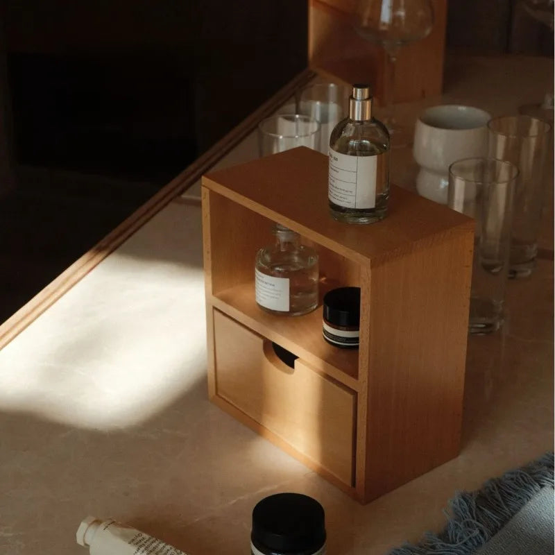 HANDMADE Wood Storage Box Makeup Organizer Boxes Luxury Bathroom Organization Case Multifunctional Accessory Organizing Cases with Drawer