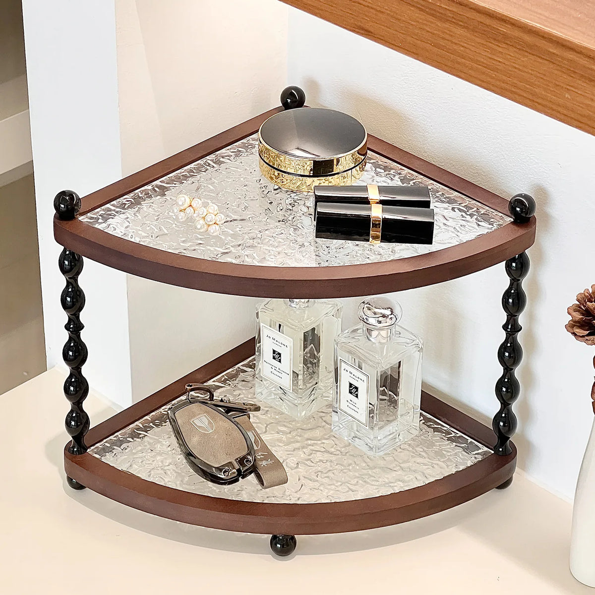 Stylish Wooden Desktop Organizer Shelf – Three-Layer Home Decor Storage Stand for Bedroom, Foyer & Bathroom