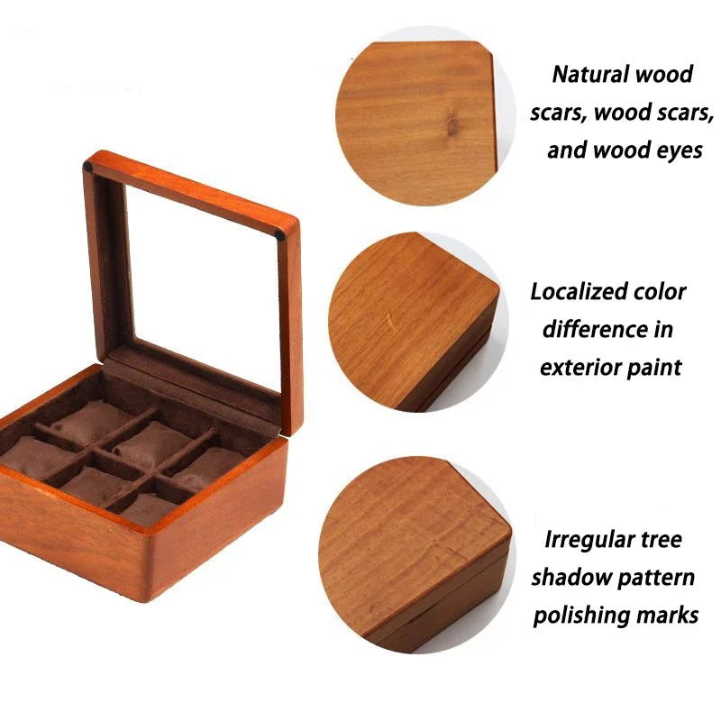BAMBOO HANDMADE WATCCH CARE STORAGE Solid Wood Watch Storage Box Men Wrist Watches Organizer Boxes with Transparent Window Retro Bracelet Jewelry Display Case