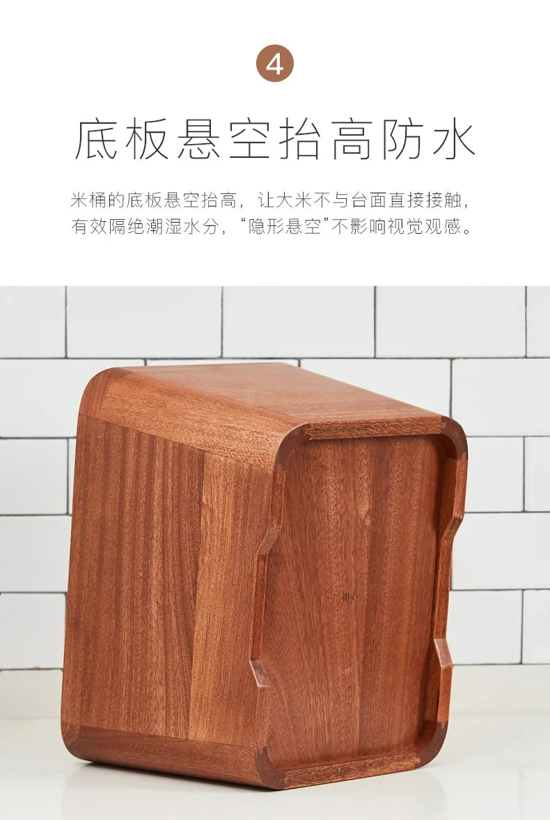 handmade wood 10kg Insect-Proof Rice Storage Container with Cover Moisture-Proof Seal Box for Kitchen Food Organization