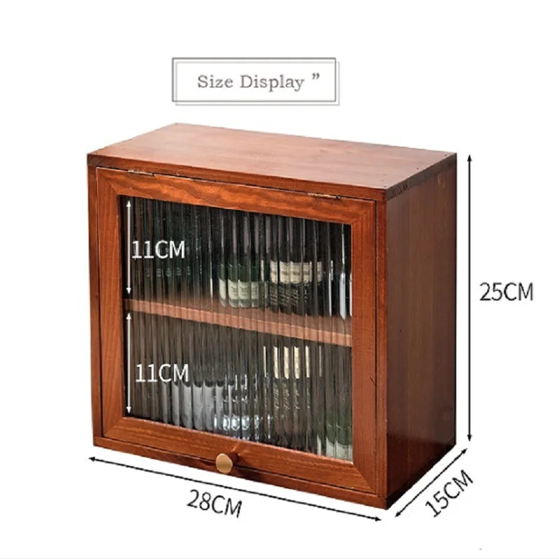 HANDMADE Cosmetic storage cabinet Changhong glass small cabinet clamshell cabinet door solid wood desktop retro European double-layer sto