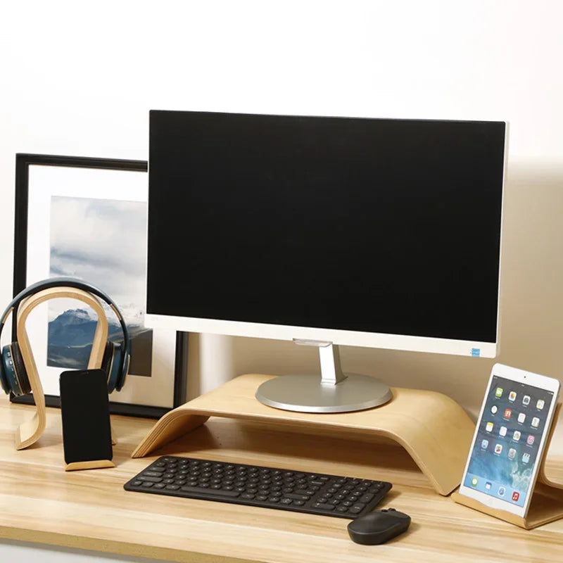 handmade Walnut Desktop Computer Stand Vertical Monitor Display Shelf Height Adjustable Computer Base Desktop Storage Frame for Office