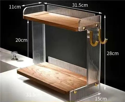 HANDMADE WALNUT ACRYLIC Toilet Washbasin Skincare Storage Shelf Dressing Table Makeup Tabletop Storage Solid Wood Acrylic Countertop Storage Box ZF328