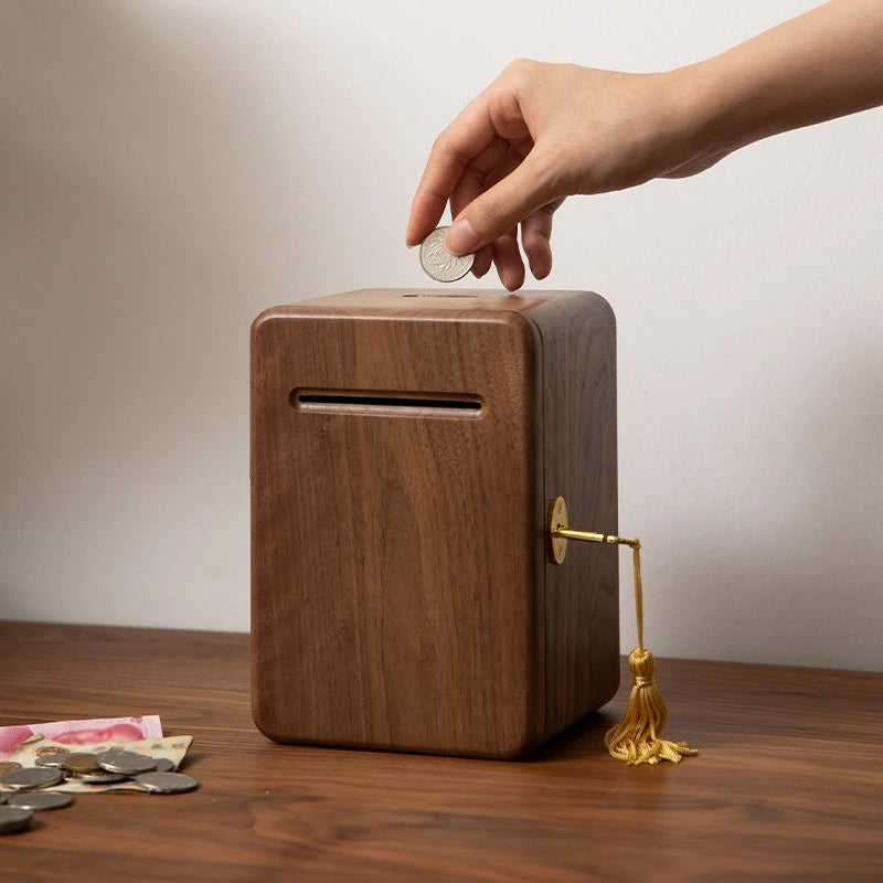 HANDMADE WALNUT Creative Money Boxes Walnut Wood Piggy Bank with Lock Children's New Year's Gift Multifunctional Home Decoration Ornaments