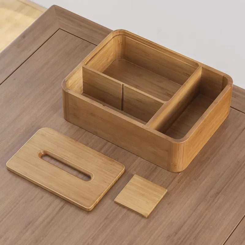 handamade Bamboo Desktop Tissue Box Waterproof Moisture-Proof Sturdy Durable Tissue Holder Organizer for Home Or Office