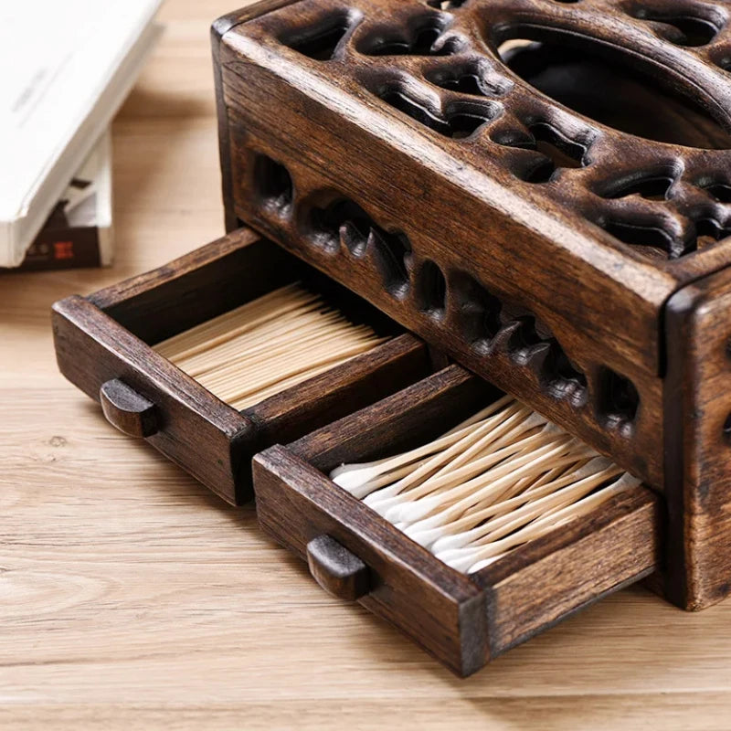 HANDMADE Solid Wood Multifunctional Tissue Box - Retro Living Room, Coffee Table & Desktop Tray for Napkin Storage and Home Decor