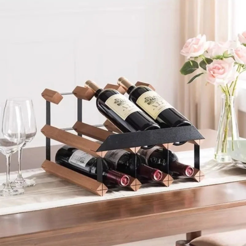HANDMADE Wooden Wine Rack Display, Creative Slanted Bottle Holder for 6-8 Wines, Solid Wood Storage Stand for Home Bar, Dining Room Decor