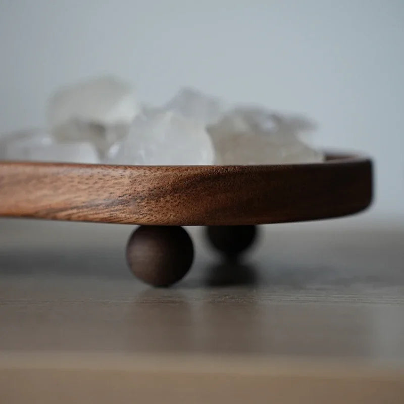 handmade organization acacia wood tray Geometric Design Sense Wooden Tray Round Aromatherapy Key Storage Tray Creative Dessert Tray Photo Props Decorative Plate