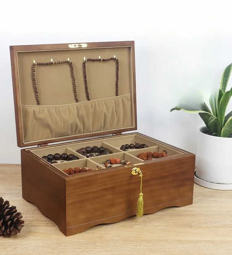 HANDMADE Solid Wood Jewelry Box Large Capacity with Lock Jewellery Case Necklace Bracelet Jewellery Boxes Multifunctional Jewelry Cases