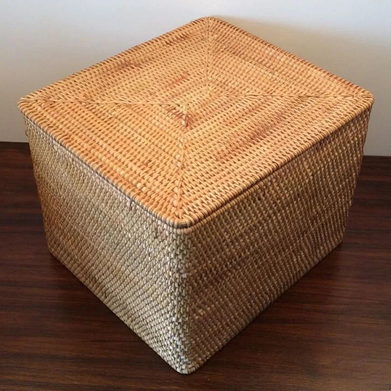 handmade Hand-Woven Rattan Laundry Basket with Cover Large Clothing Sundry Books Primary Color Storage Basket Home Supplies