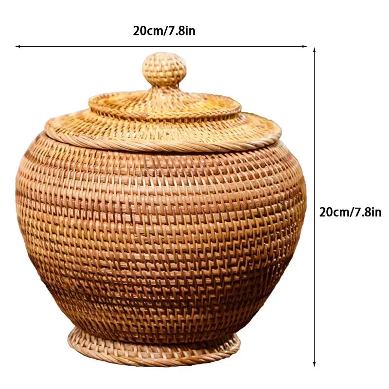 handmade rattan basket storage New Hand-woven Basket Primary Colours Simple Retro Rattan Storage Boxes with Lids Jewelry Tea Set Storage Boxes Household Items