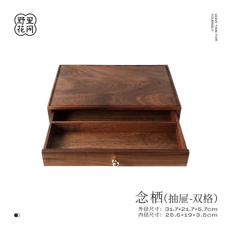 handmade North American Black Walnut Storage Drawer Multi-Layer Stationery Organizer Stackable Desktop Box for Seals Study Room Organizer