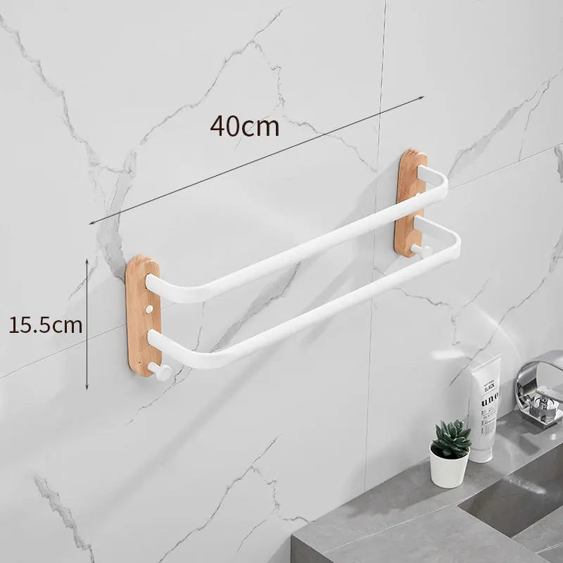 HANDMADE 40cm-60cm Wood Bathroom Towel Rack Black/White Aluminum Towel Holder Wall Hanging Multi Pole Triple Towel Bar With Hook
