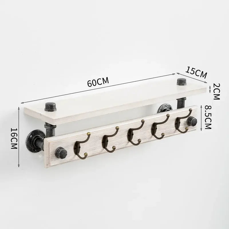 HANDMADE Solid Wood Home Storage Rack Entryway Key Organizer with Moisture-Proof Shelf And Stainless Steel Rod for Hallway Organization