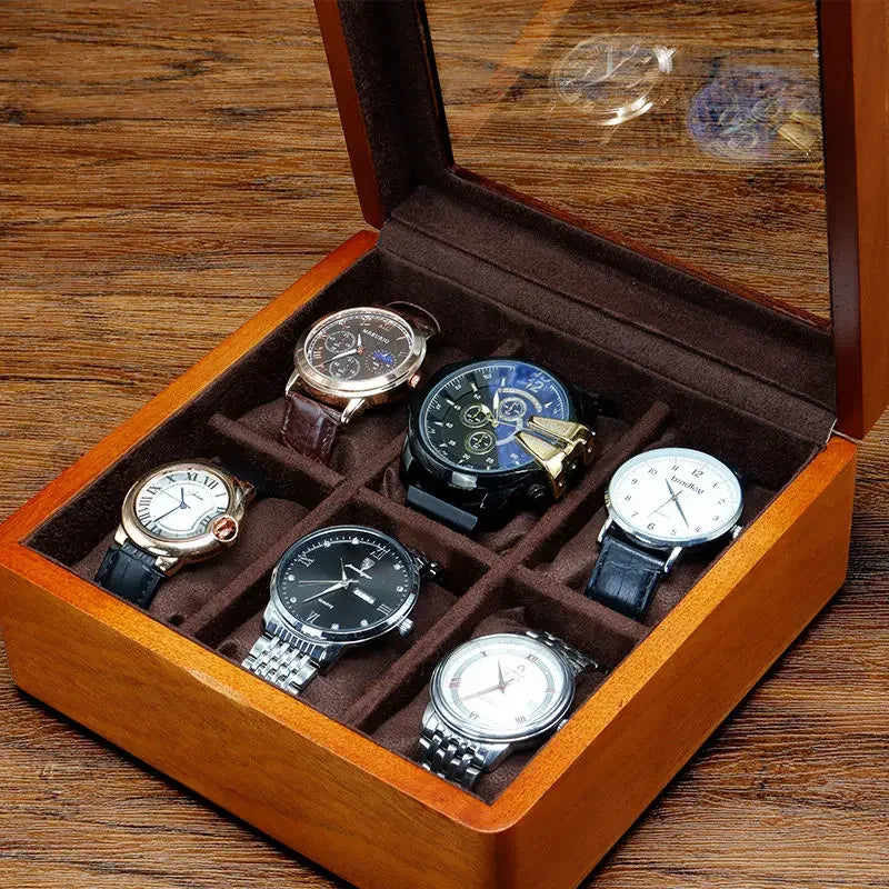 BAMBOO HANDMADE WATCCH CARE STORAGE Solid Wood Watch Storage Box Men Wrist Watches Organizer Boxes with Transparent Window Retro Bracelet Jewelry Display Case
